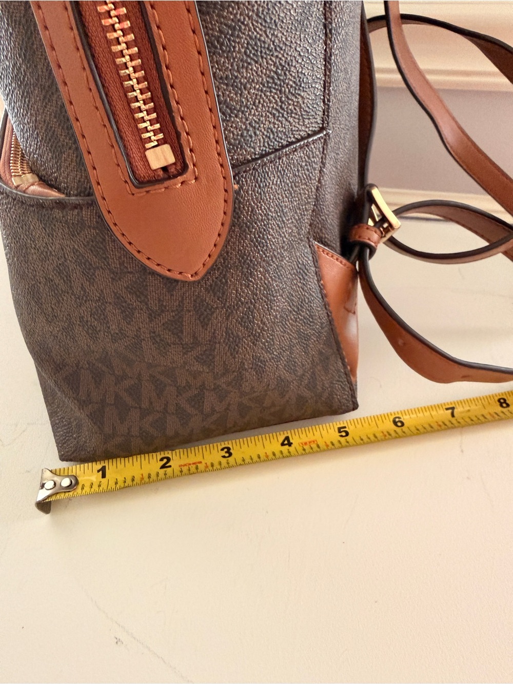 Michael Kors Erin Medium Backpack Signature Brown MK Monogram Luggage Trim EUC - Picture 5 of 10